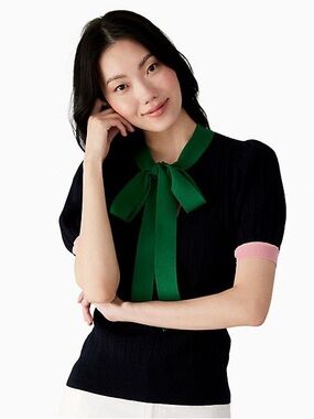 Kate Spade Colorblock Bow-neck Knit Sweater Size XS